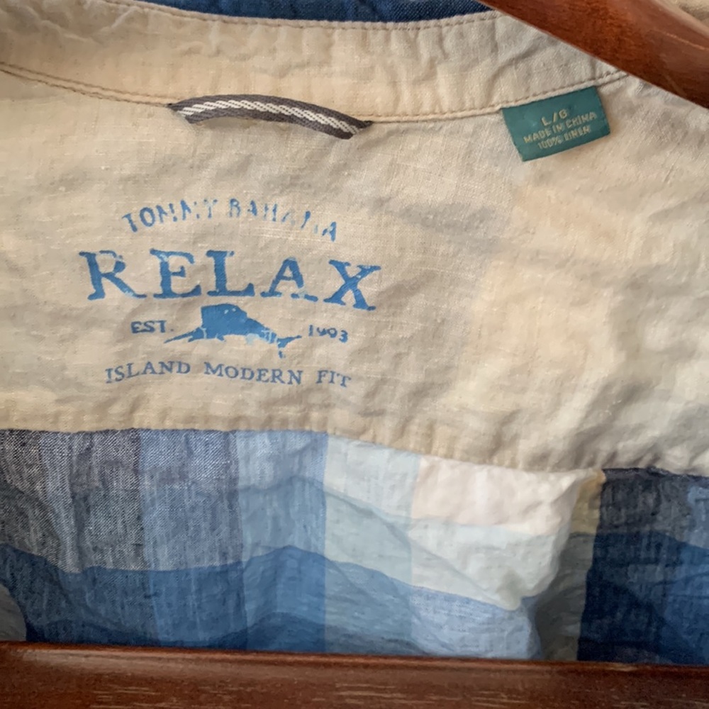 Tommy Bahama relax blue plaid modern fit short sleeve 100% linen mens large - Picture 4 of 9